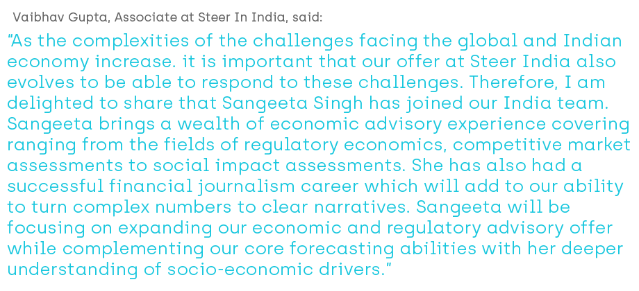 Sangeeta Singh Appointed as Associate in Economic Consulting at Steer
