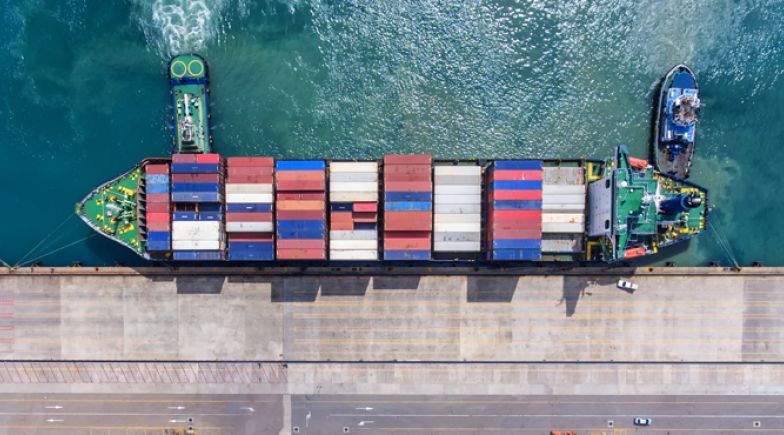 Container ship at a port